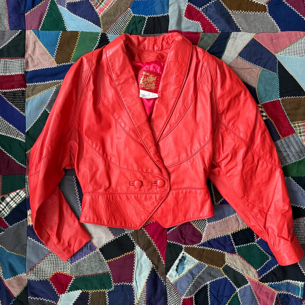 Vintage 80’s bright Orange/Red Leather Jacket